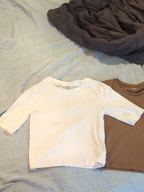 GAP Modern Crew Neck Cropped Tee 3/4 Length Sleeve - White & Tan (Selling Two)